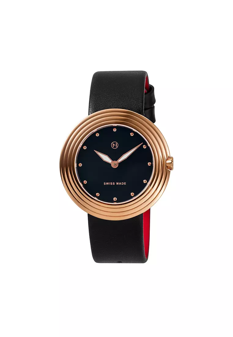 NOVE Streamliner Swiss Made Quartz Leather Watch for Women 40mm Black Rose B006-01