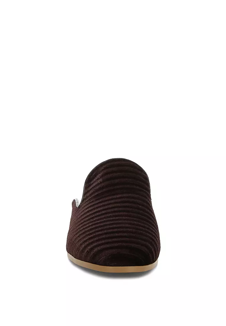 Velvet Textured Slip On Mules in Brown