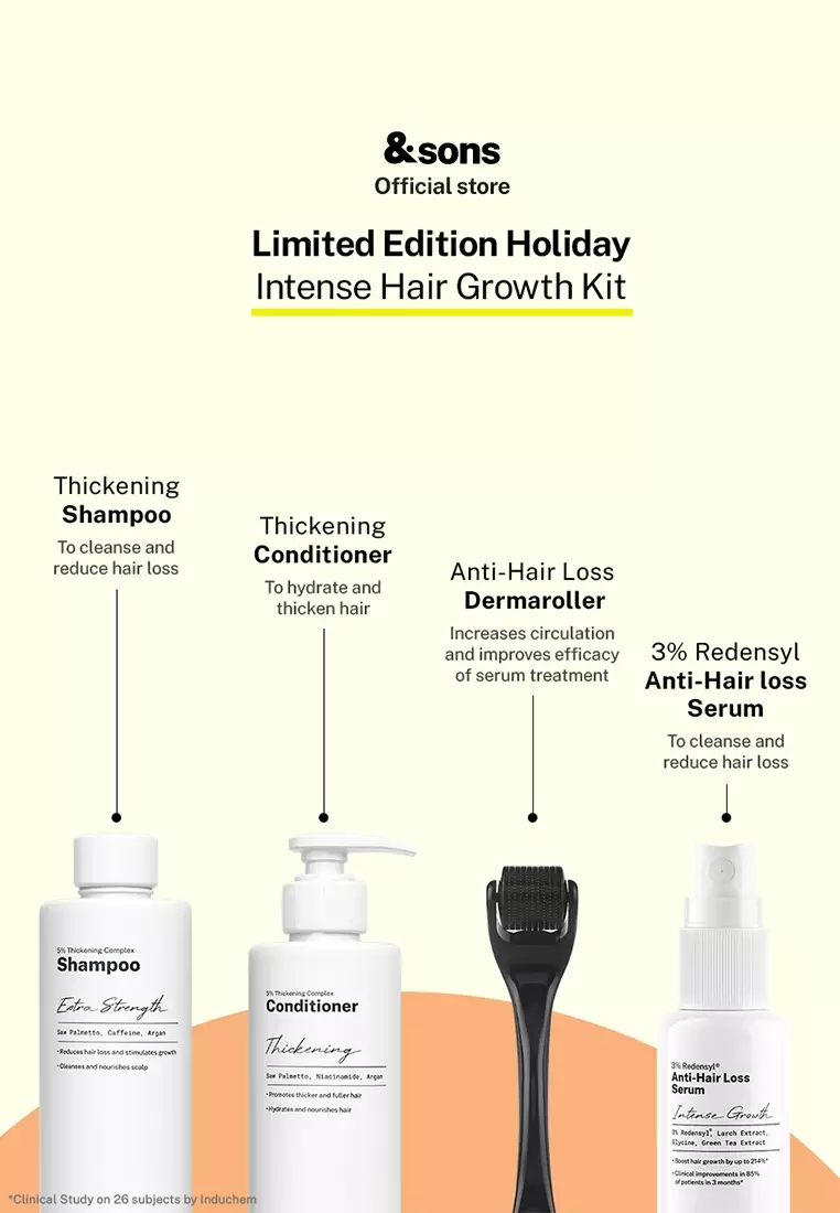 andSons Intense Hair Growth Gift Box Set (Shampoo + Conditioner + 3% Redensyl Serum + Dermaroller)