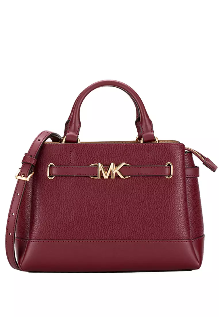 Reed Small Two-Tone Pebbled Leather Belted Satchel - Dark Cherry