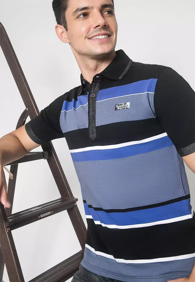 LGS - Kaos Casual - Kaos Polo - Colour Block - Hitam - Slim Fit