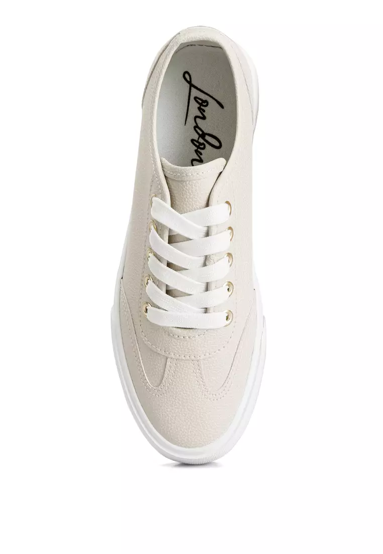 White faux leather flatform trainers discount