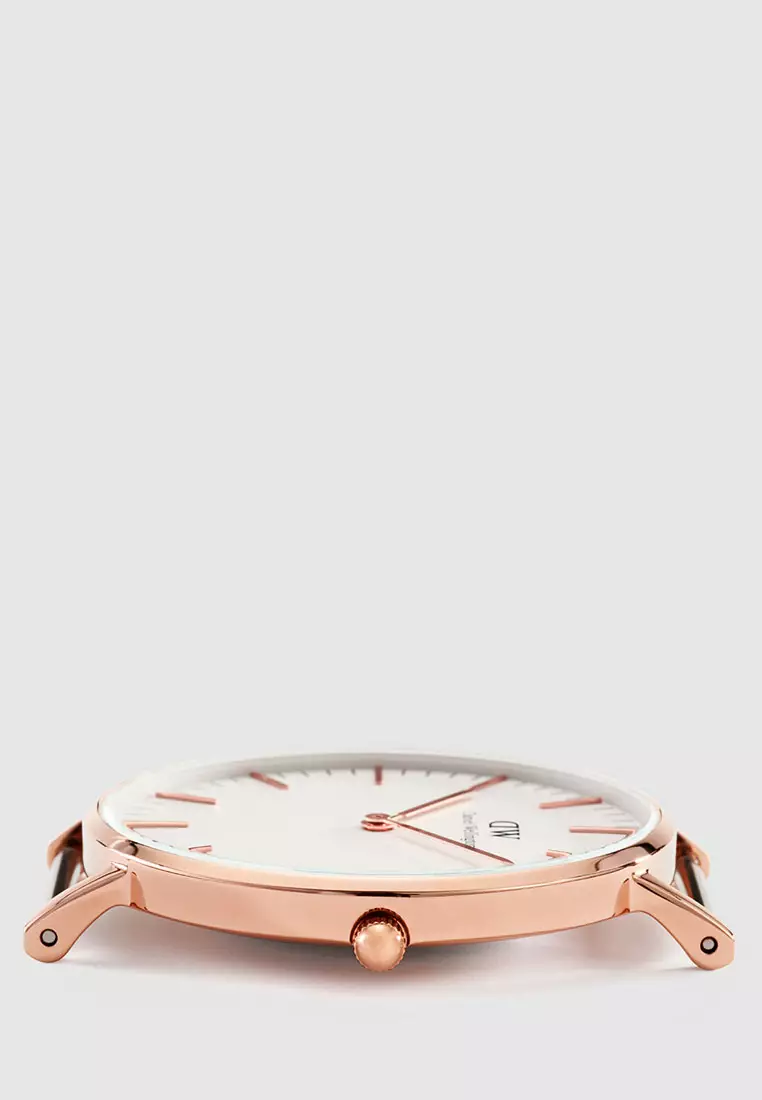 Classic Bristol Black 36mm Watch Leather starp White Dial Rose gold - jam tangan lelaki jam tangan lelaki - DW Watch for women and men - Unisex