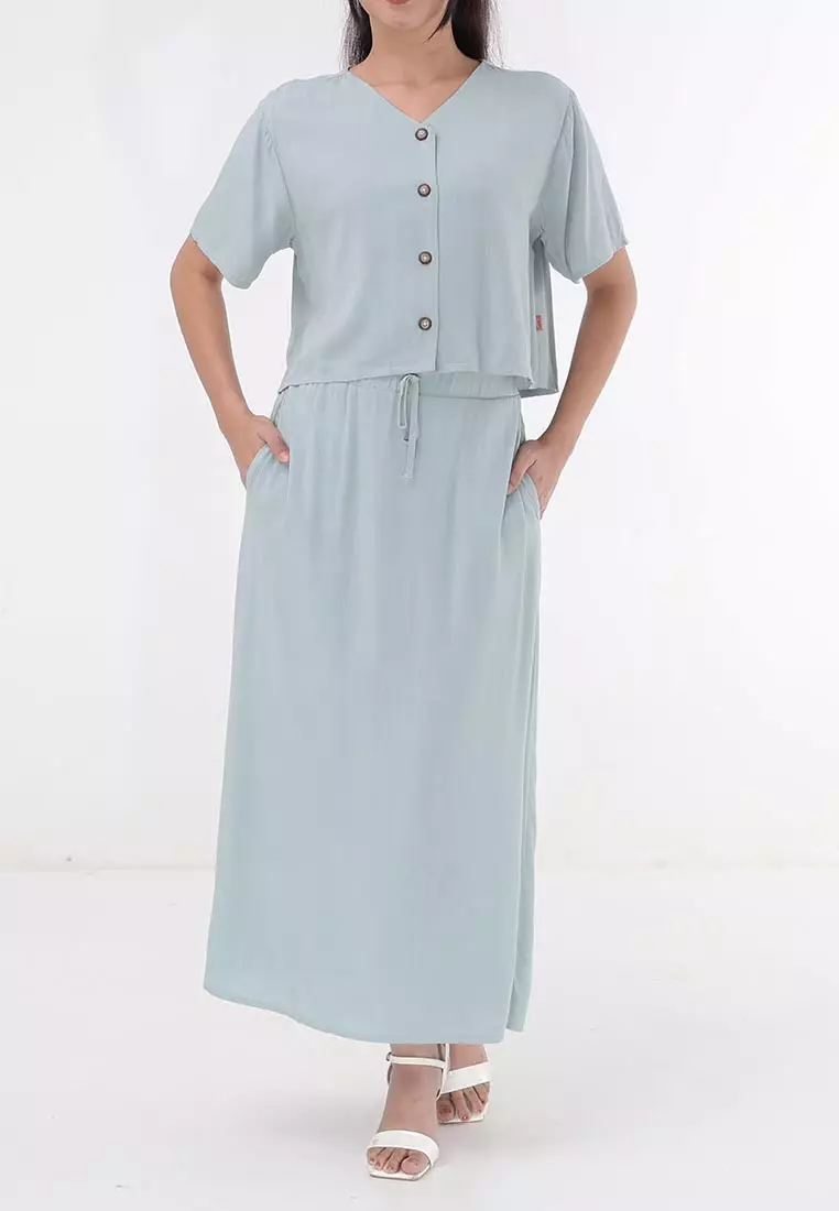 Short Sleeves Blouse/Skirt Terno