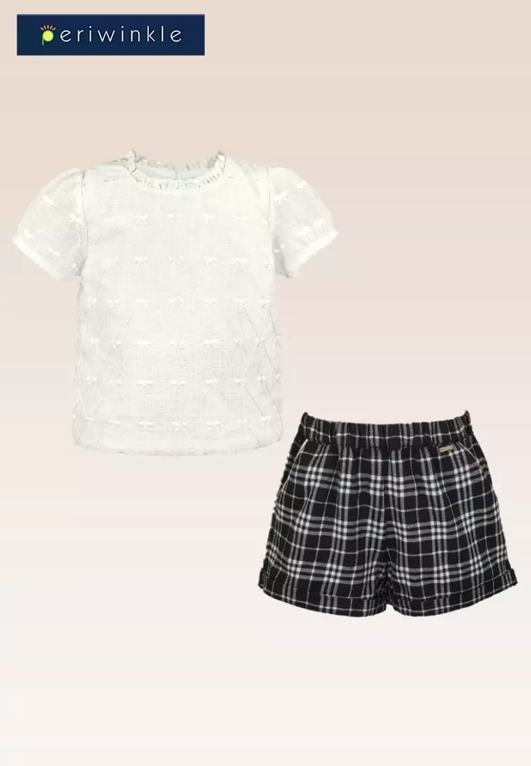 Nallah Girls Two-Piece Top and Checked Short Set