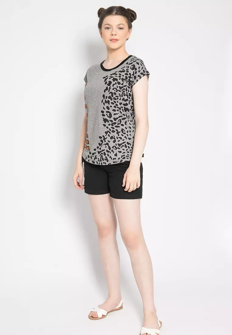LGS - Kaos Casual Wanita - Lengan Pendek - Motif - Abu-Abu - LTS.555.K1002.001.C