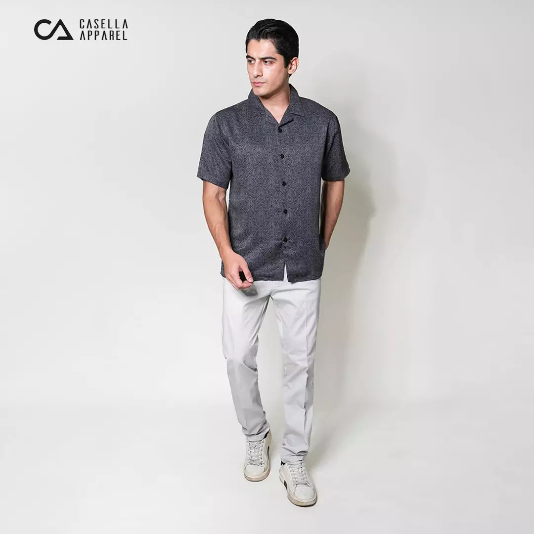 Casella Kemeja Lengan Pendek Kerah Terbuka | Cuban Camp Bowling Collar Xantif Edition 2357 Dark Grey