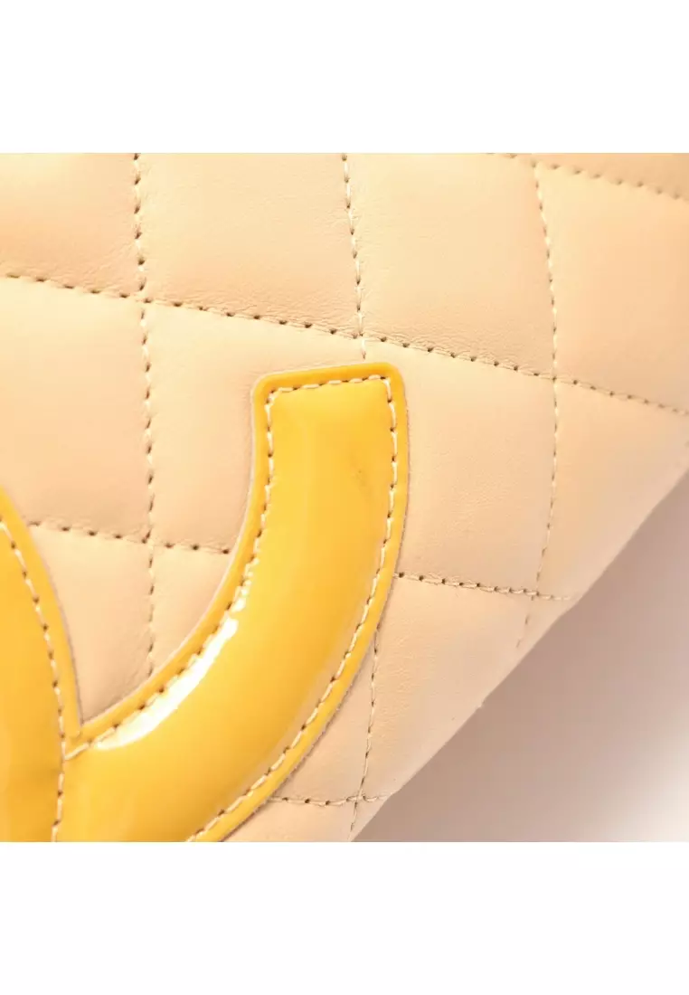 Pre-Loved Chanel Cambon line Bowling Bag Shoulder bag leather Patent leather beige silver hardware