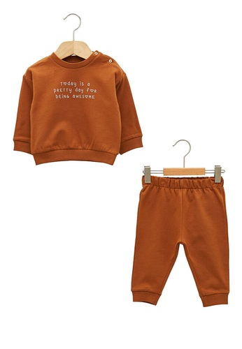 LC Waikiki brown Baby Girl's Sweatshirt & Trousers Set 5272DKA47E5C49GS_1
