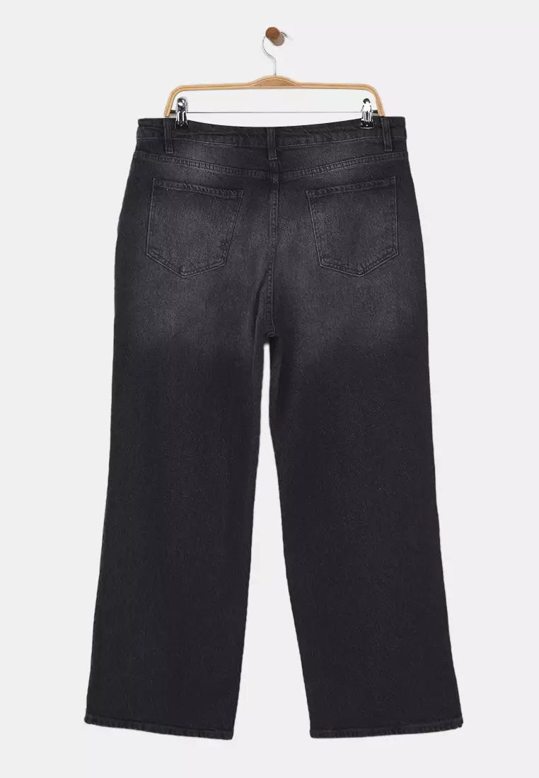 Anthracite High Waist Wide Leg Plus Size Wide Leg Jeans Tbbaw23Cj00020