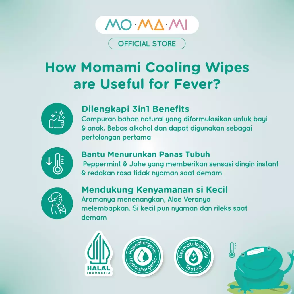 Momami Forehead & Body Cooling Wipes - Tisu Basah Dingin Menyejukan Panas & Demam Anak