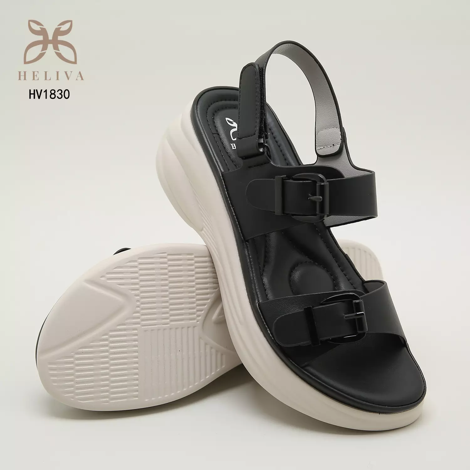 Heliva Savira Sandal Wedges Strap Buckle Hook Ankle Wrap Velcro