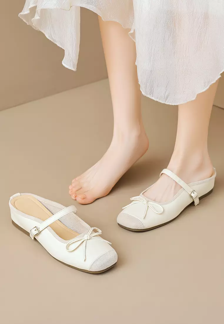 4CM Square Toe Bow Low Heel Mules WW863-1