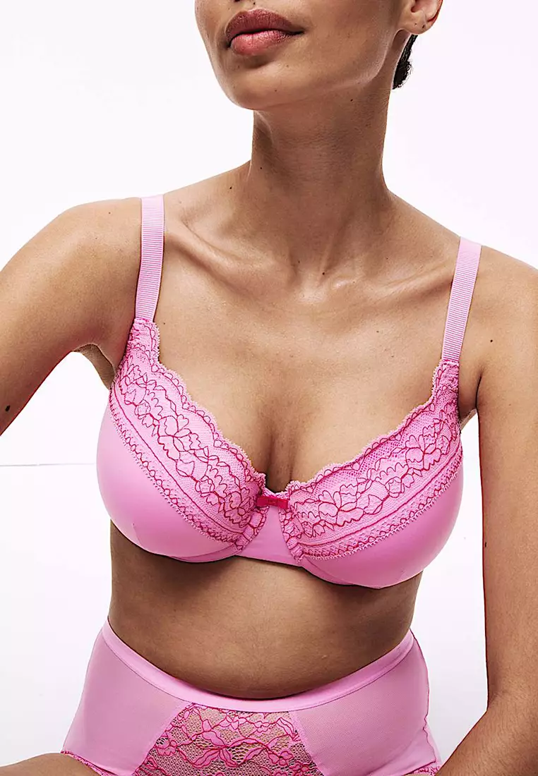 Lace Trim Padded Full Cup Wired Bra