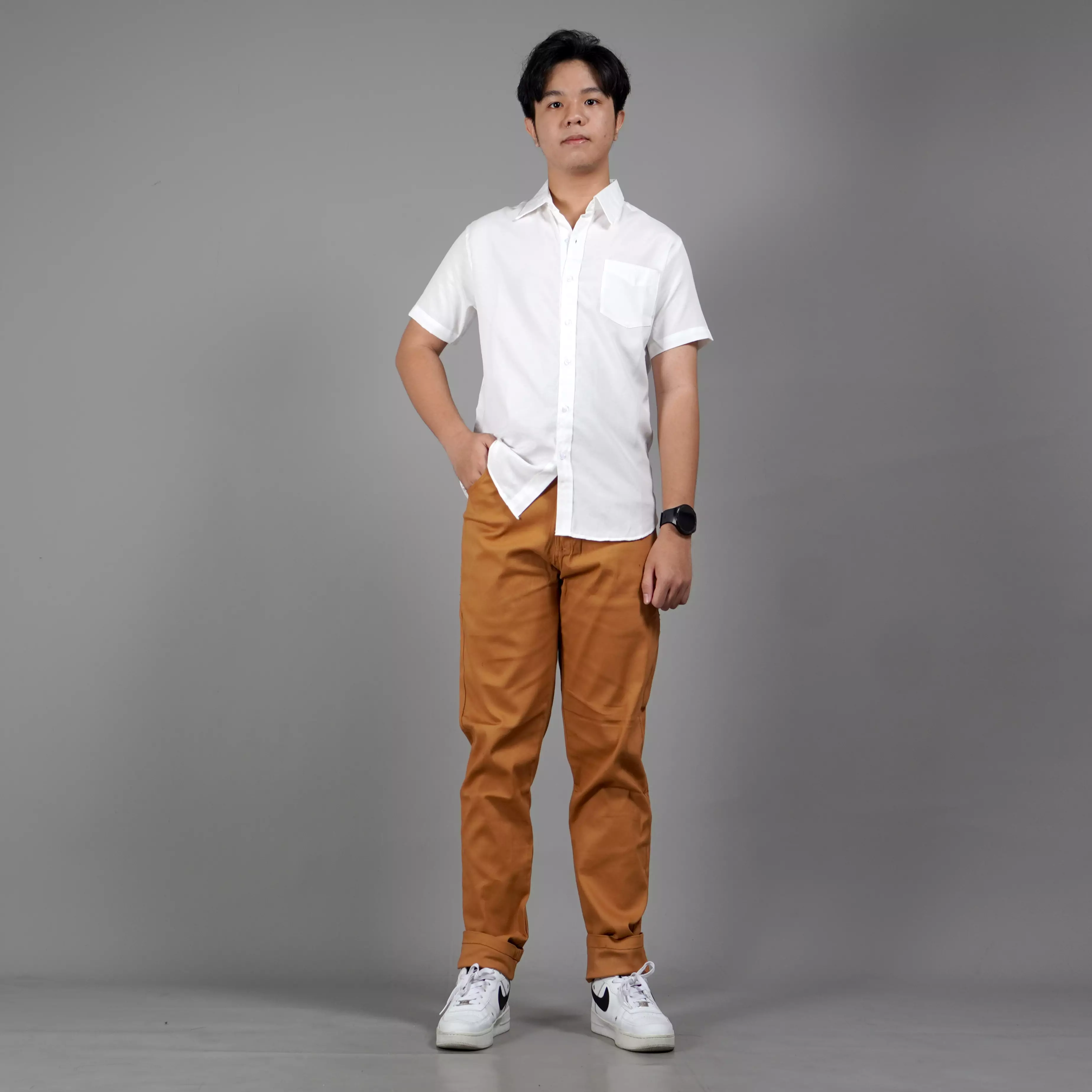  CALEB Kemeja Pria Work Shirt Kemeja Polos Pria Lengan Pendek - Broken White