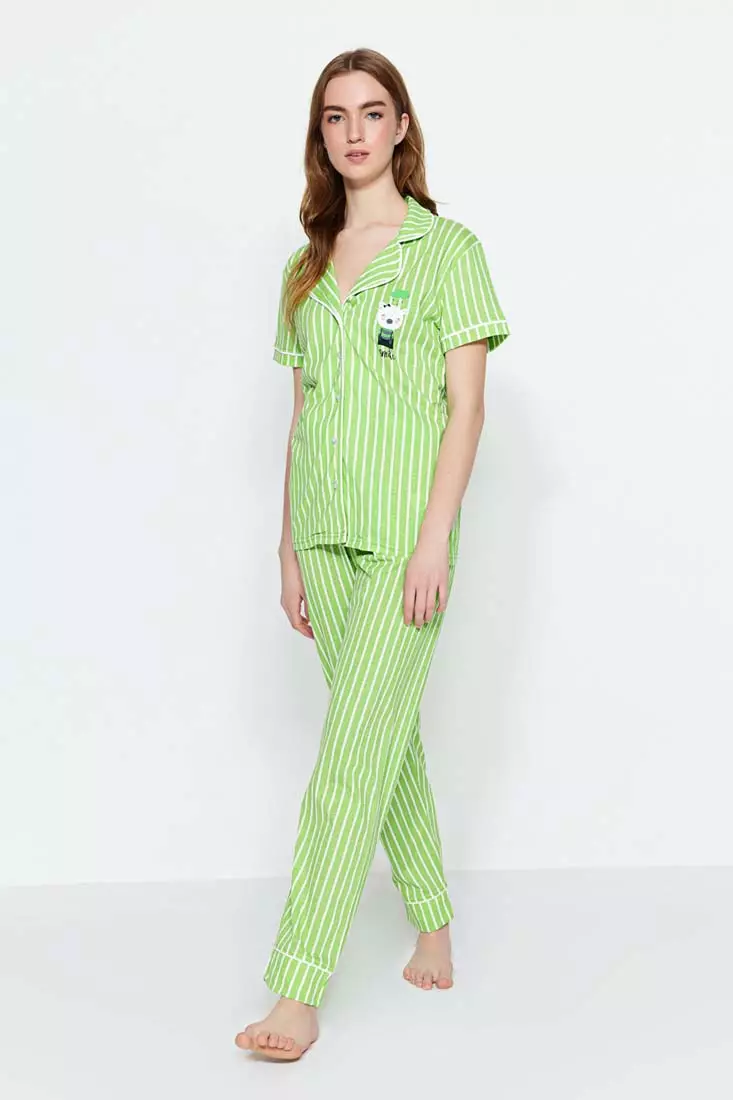 Amalfi Button-Up Full Length Striped Pajama Set