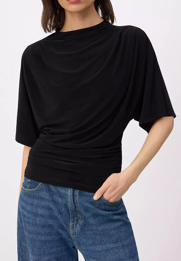 Boat Neck Batwing Sleeve Blouse