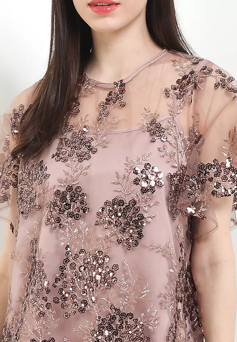 Seq Emb Ruffle Sleeves Dress