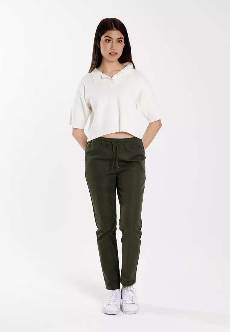 Forest Ladies Plain Elastic Waist Long Pants Women Casual Pants | Seluar Panjang Perempuan - 810503-07DustyGreen