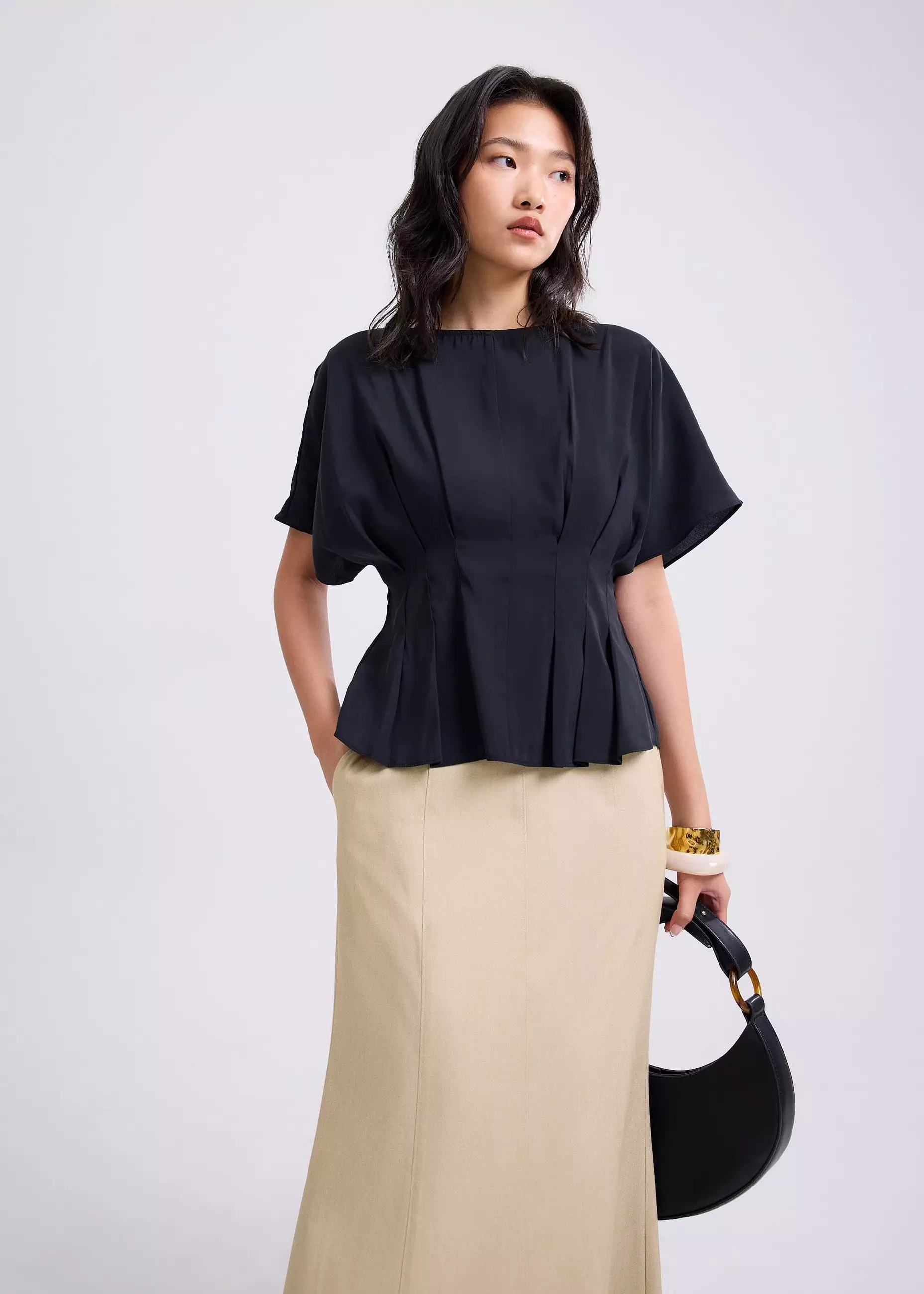 Atasan Wanita - Mariko Boat Neck Peplum Kimono Blouse