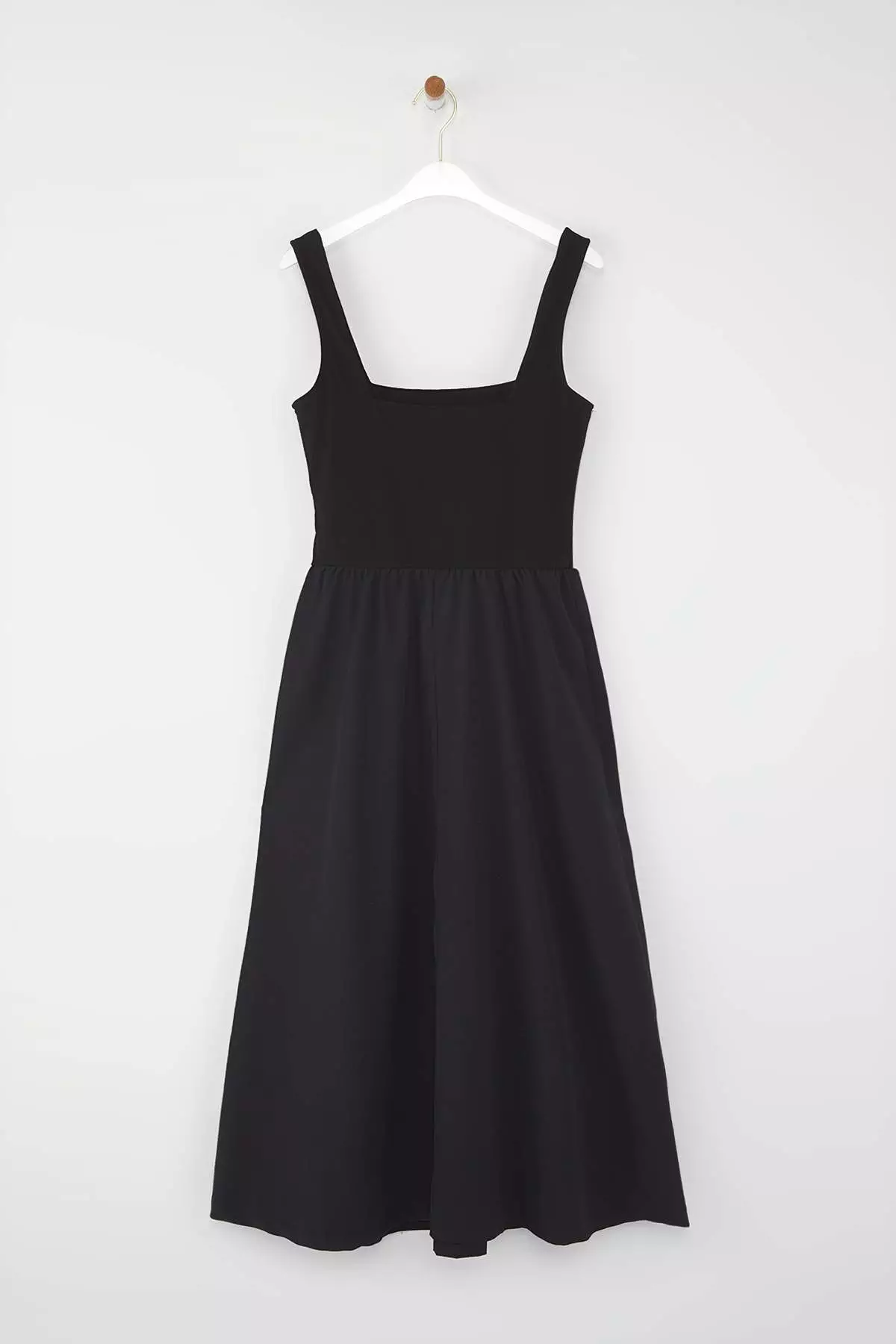 Black Skirt Waist Opening Top Stretchy Knitted Midi Dress