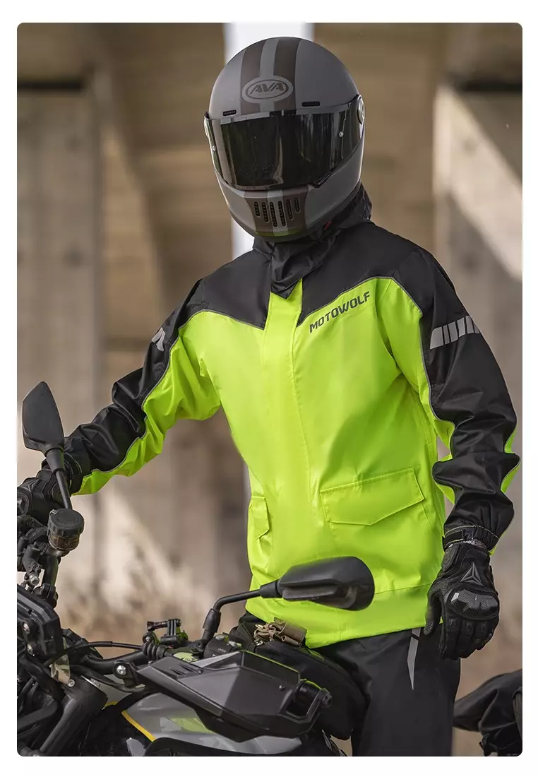 Motowolf MDL0403B 100D Satin Raincoat Jacket And Pants - Neon Green/Black