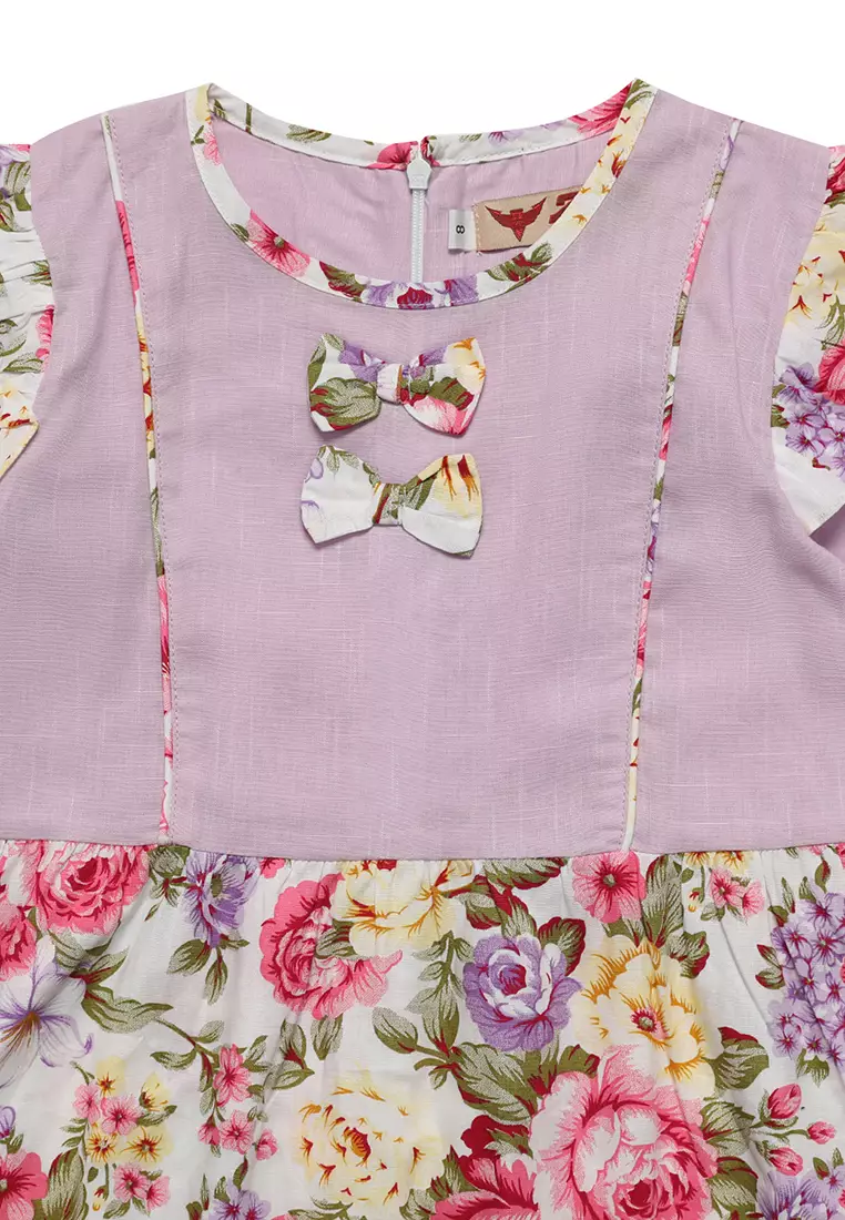 Baju Gamis Anak Perempuan Bunga 2 Pita Ungu - BLESS