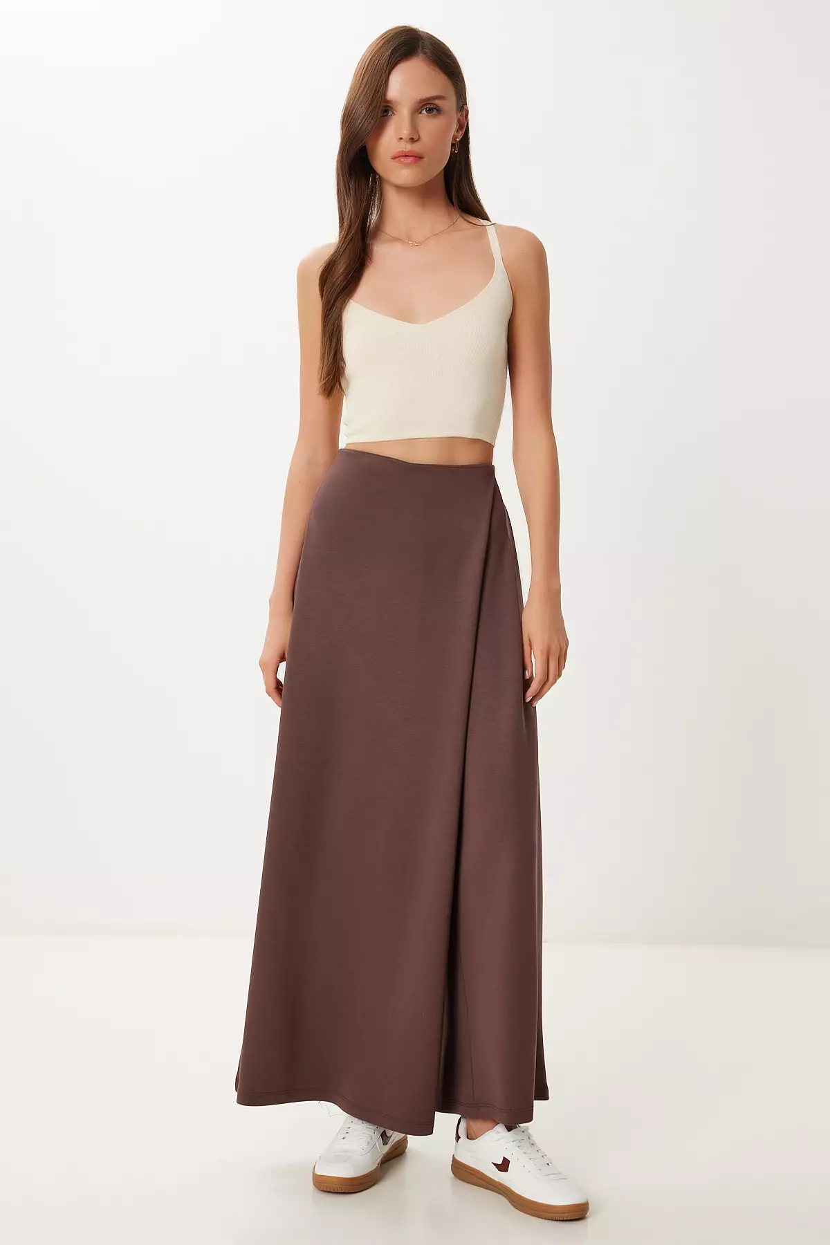 Women's Brown Skirt Look Flexible Knitted Baggy Trousers Cr00520