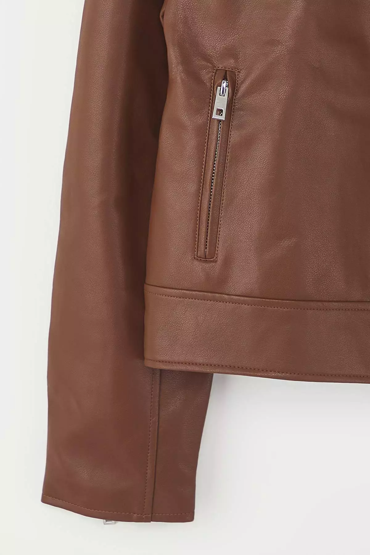 Dark Brown Fitted Mold Faux Leather Biker Slim Jacket Coats