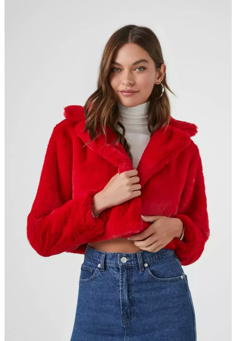 Forever 21 red fur jacket cheap