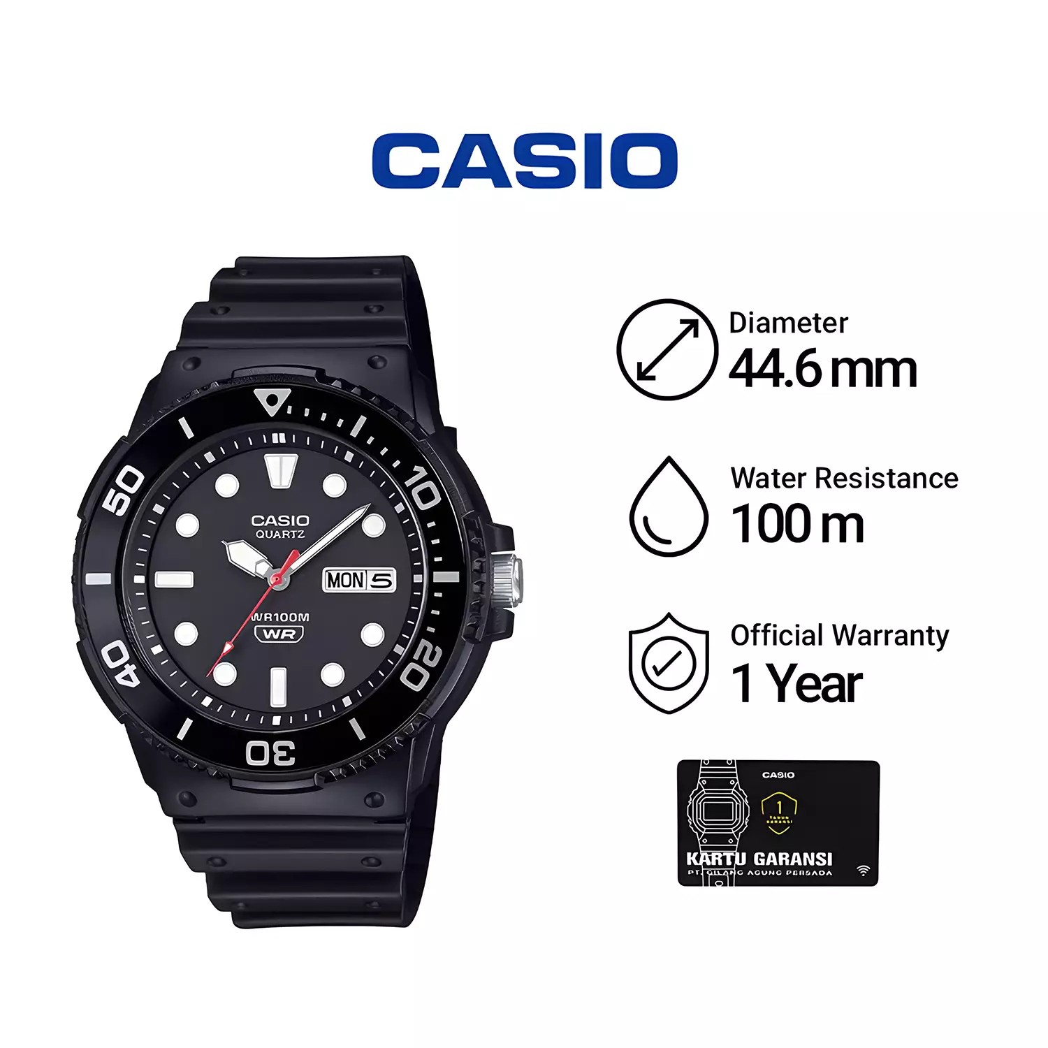 Jam Tangan Analog Pria - Black Aluminum Bezel - Black Resin Case & Band - MRW-230H-1E1V