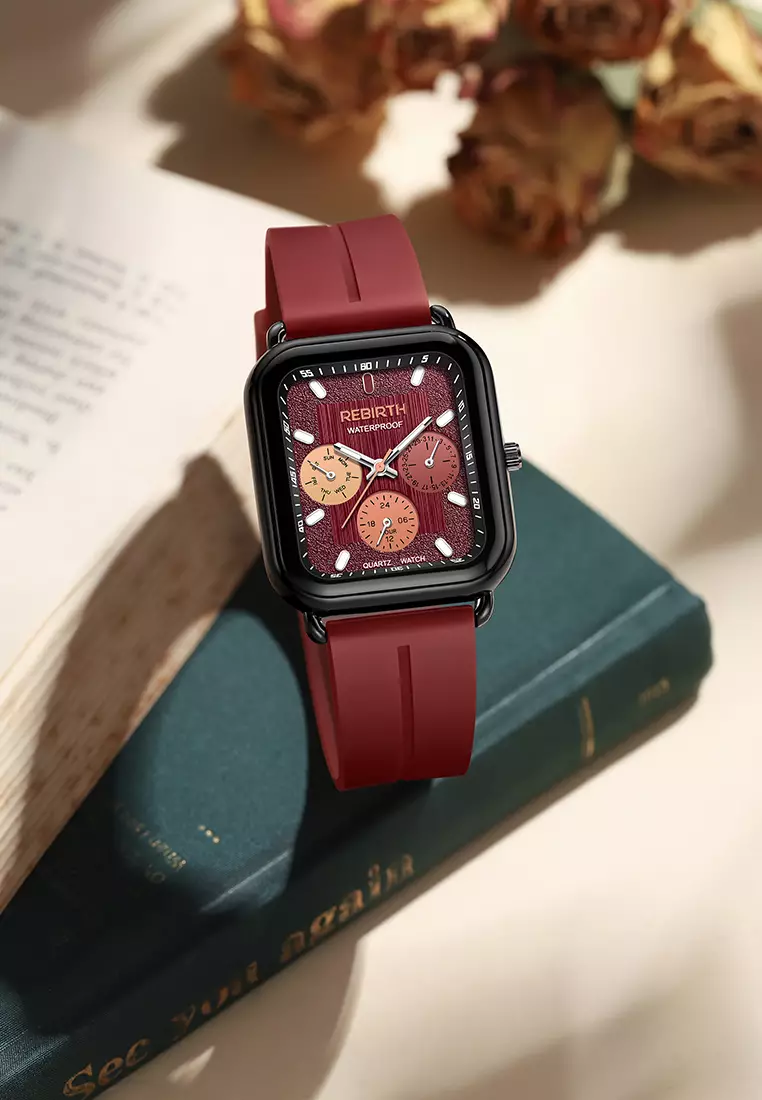 Jam Tangan Wanita Anti Air Korea Elegan Kemewahan Original Tali Silikon Jam Tangan Cewek Original red