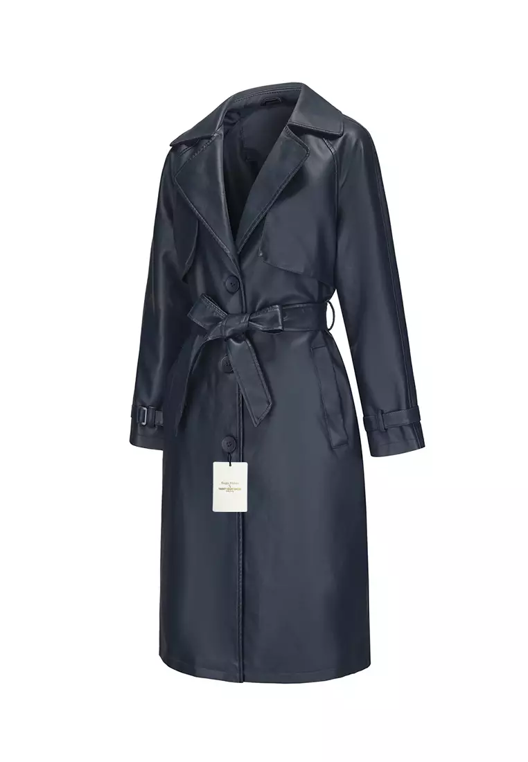 Oversized Faux Leather Trench Coat AD-M24PJ51