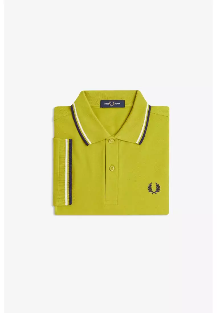 Fred Perry M3600 Twin Tipped Fred Perry Shirt (Tennis Ball Yellow / Ecru / French Navy)