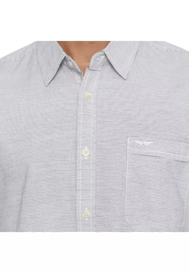 RBJ Kemeja Salur Printing Putih Regular Fit Pria