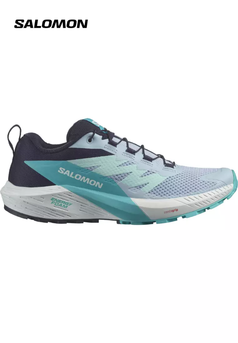 Discount on Salomon  shoes - SKU: SENSE RIDE 5 Women Trail Running Shoes in Cashmere Blue / Carbon / Peacock Blue