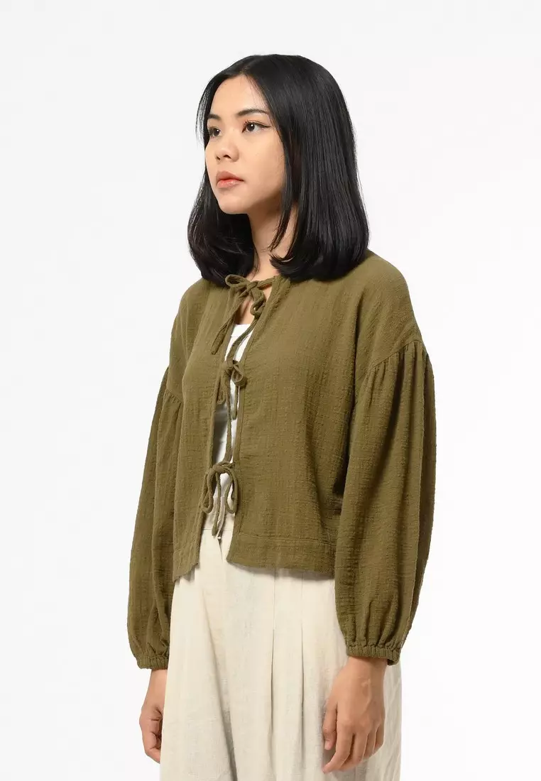 Greenlight Women's Shirt Long Sleeve Loose Fit Tie Knot Blouse Kumiko HP-C060225