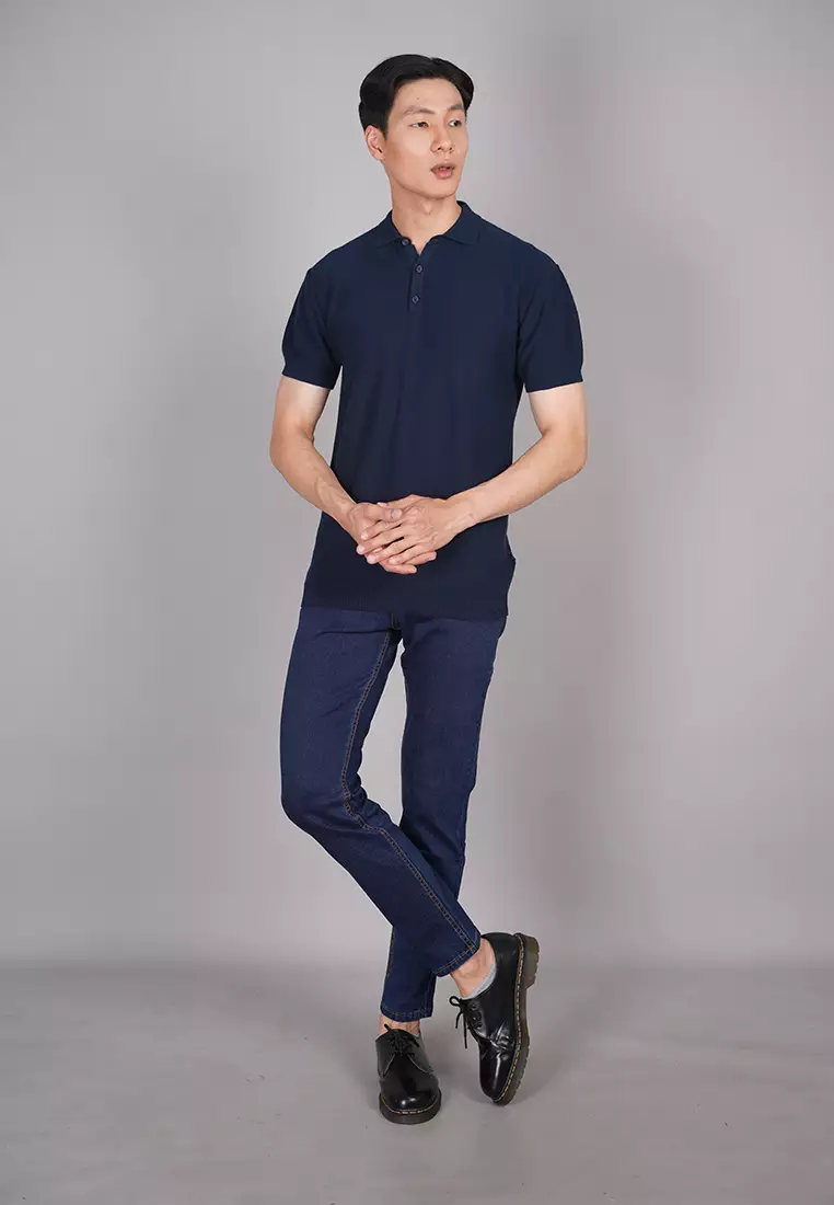 Johnwin - Polo Sweater - Kaos Polo - Bahan Sweater - Putih ASW