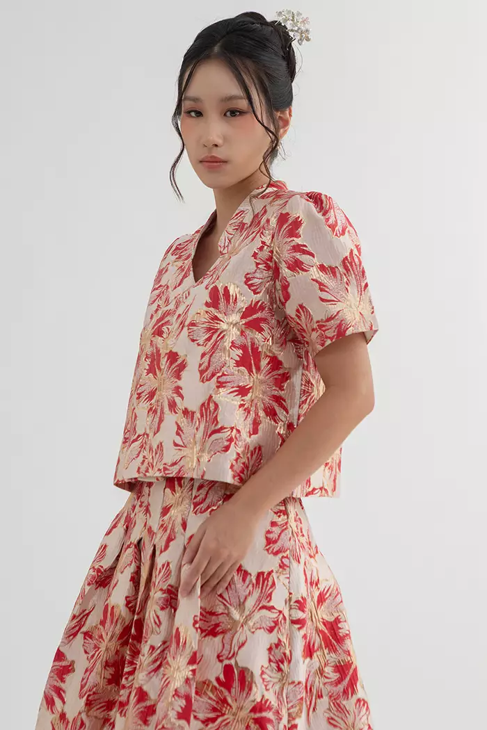 COTTONINK - Atasan Kemeja Wanita Red Floral Ran #CNYCollection2026