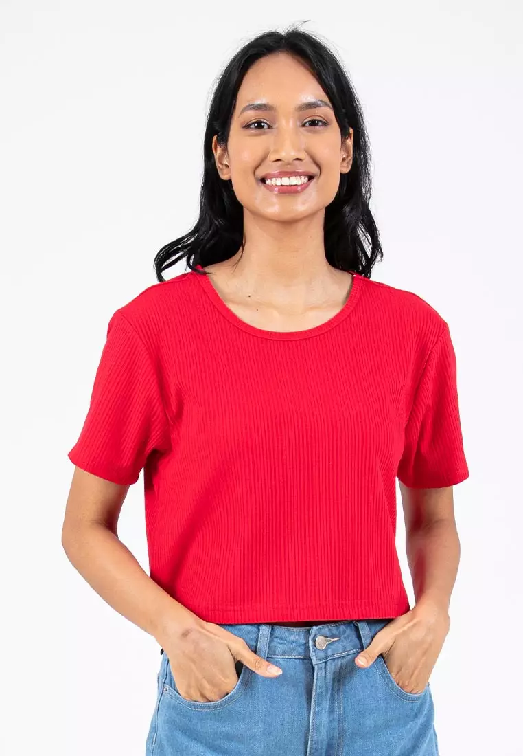 Forest Ladies Ribbed Crop Top Women Crop T-Shirt | 822343-51Red