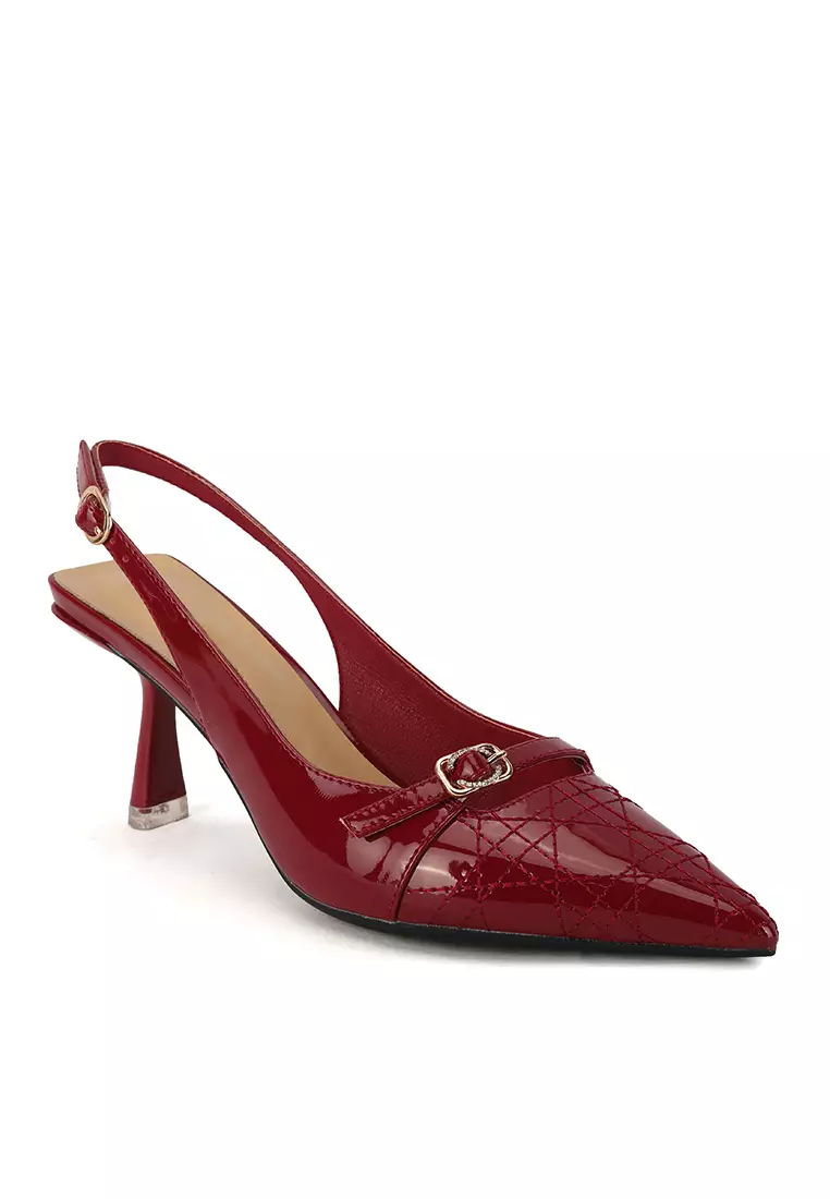 Red kitten heel 2025 slingback shoes