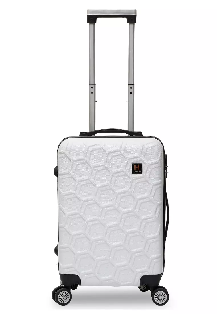 Carlton Koper Hardcase Desain Hexagon Size 20 Inch Suitcase Unisex with Rear Compartment Rubber Slot Material ABS+PVC Coated ORIGINAL - White
