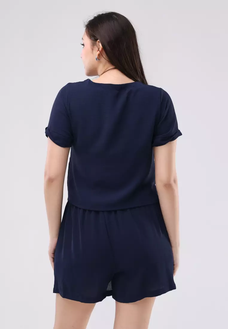 Linen Wrinkle Short Sleeves Terno Skort