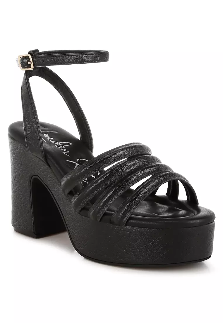 Sandal Platform Tinggi Bertali Warna Hitam