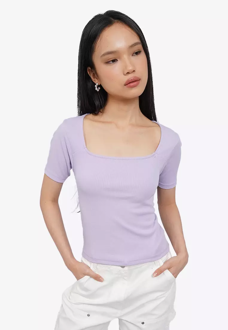 Square Neck Rib T-Shirt
