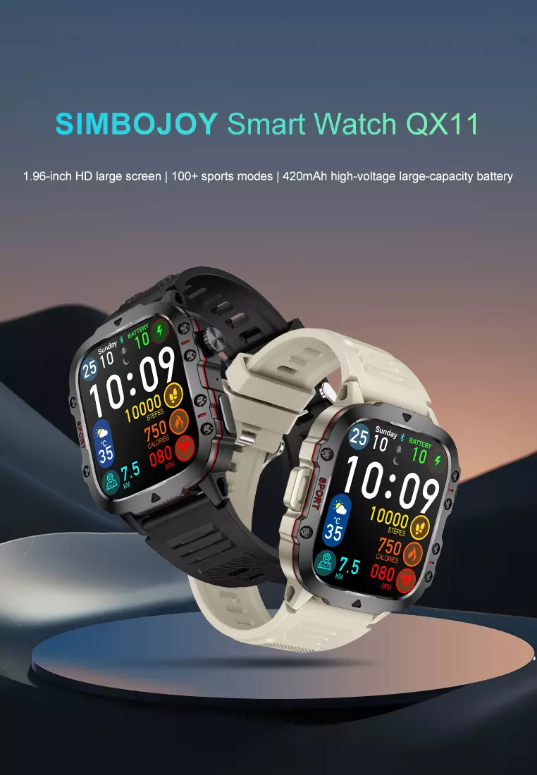 Smart Watch QX11 1.96 inch Full screen touch Long Time Battery Multiple sports modes Jam Pintar Black dengan gelang gratis