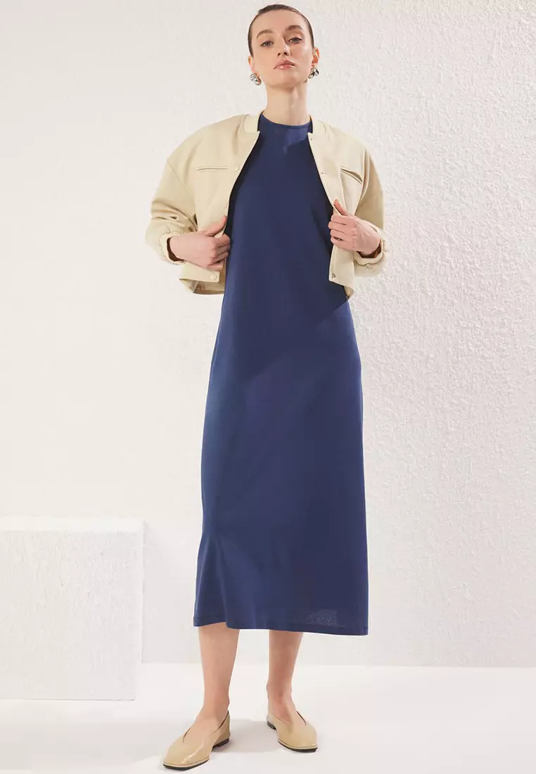 Navy Blue Sleeveless Long Lining Undershirt Dress TCTSS21UK0034