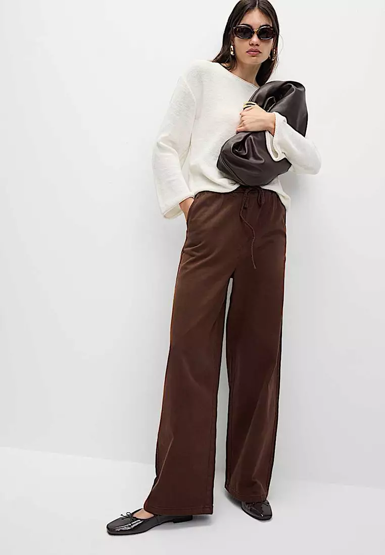 Denim Drawstring Wide-Leg Trousers