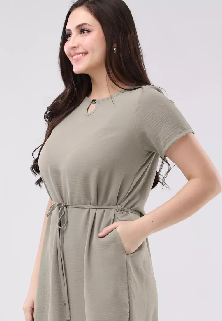 Wrinkles Linen Short Sleeves Dress