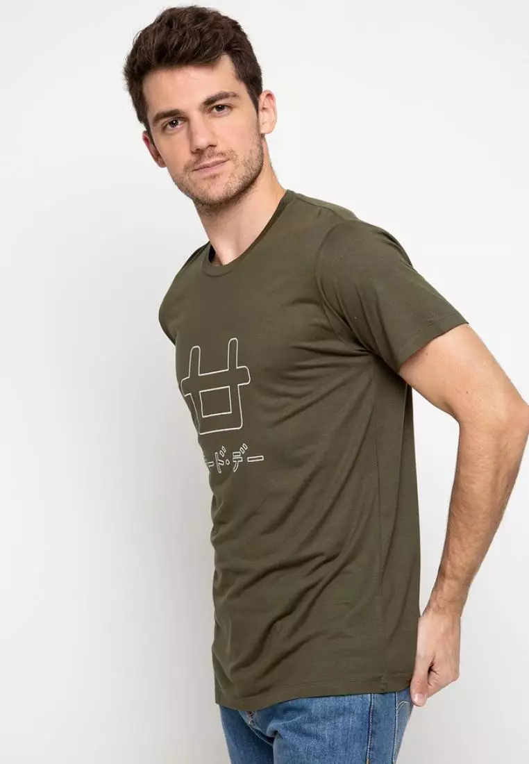 MTE59 Kaos Pria  Simple Jepang Unisex outline logoicon ga T-shirt Olive